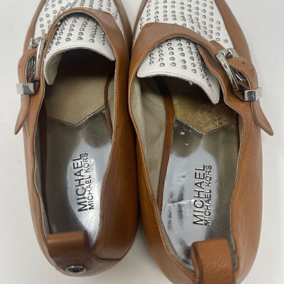 Michael Kors Dakota Women's Luggage White Leather Studded Loafers Shoes Size 10 - Picture 5 of 5